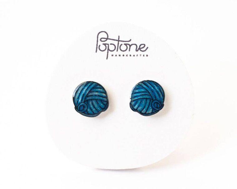 Blue Ball of Yarn Stud Earrings