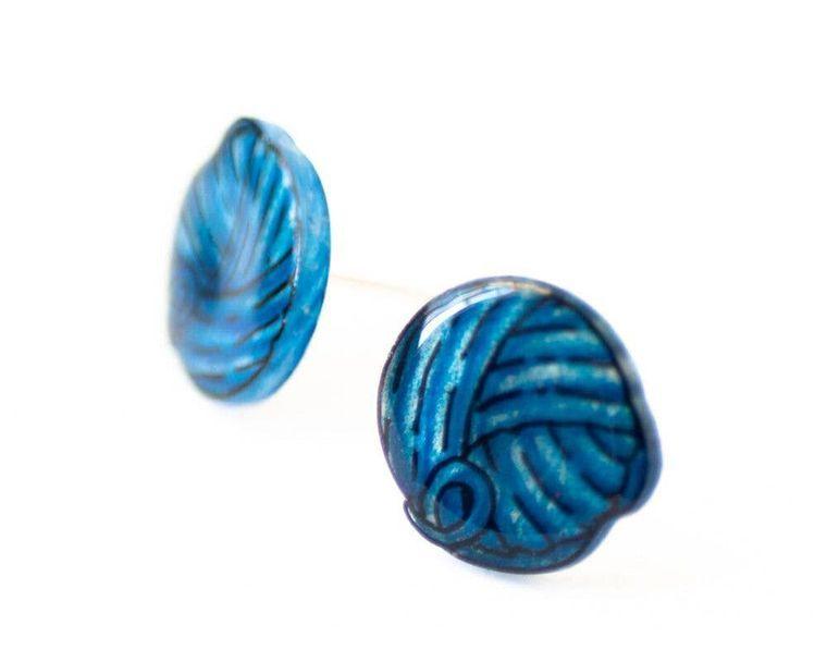 Blue Ball of Yarn Stud Earrings